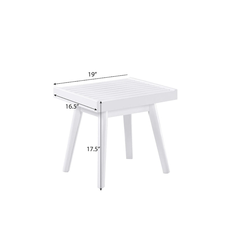Solid Wood Slatted Bench in White, 19W x 16.5D x 17.5H