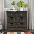 Rustic Storage Cabinet with 2 Drawers and 4 Rattan Baskets for Dining Room or Living Room