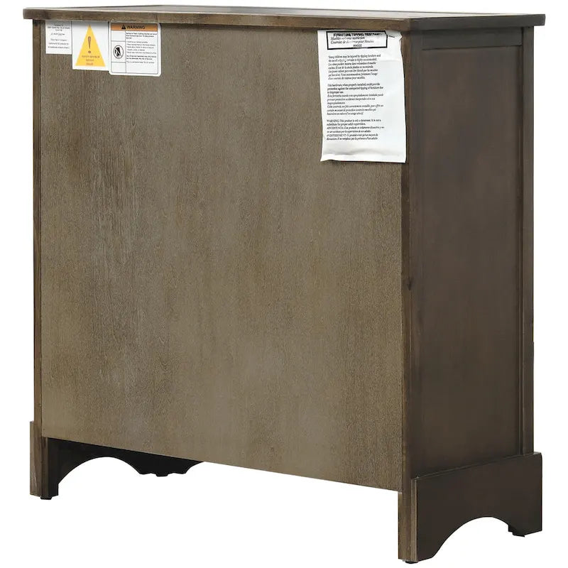 Rustic Storage Cabinet with 2 Drawers and 4 Rattan Baskets for Dining Room or Living Room