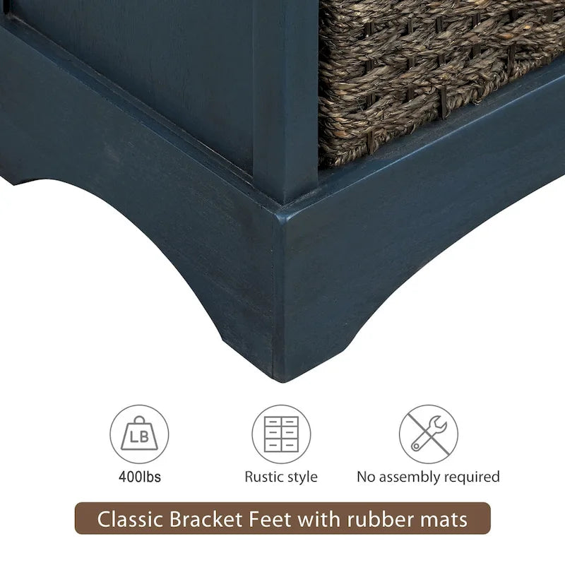 Rustic Storage Cabinet with 2 Drawers and 4 Rattan Baskets for Dining Room or Living Room