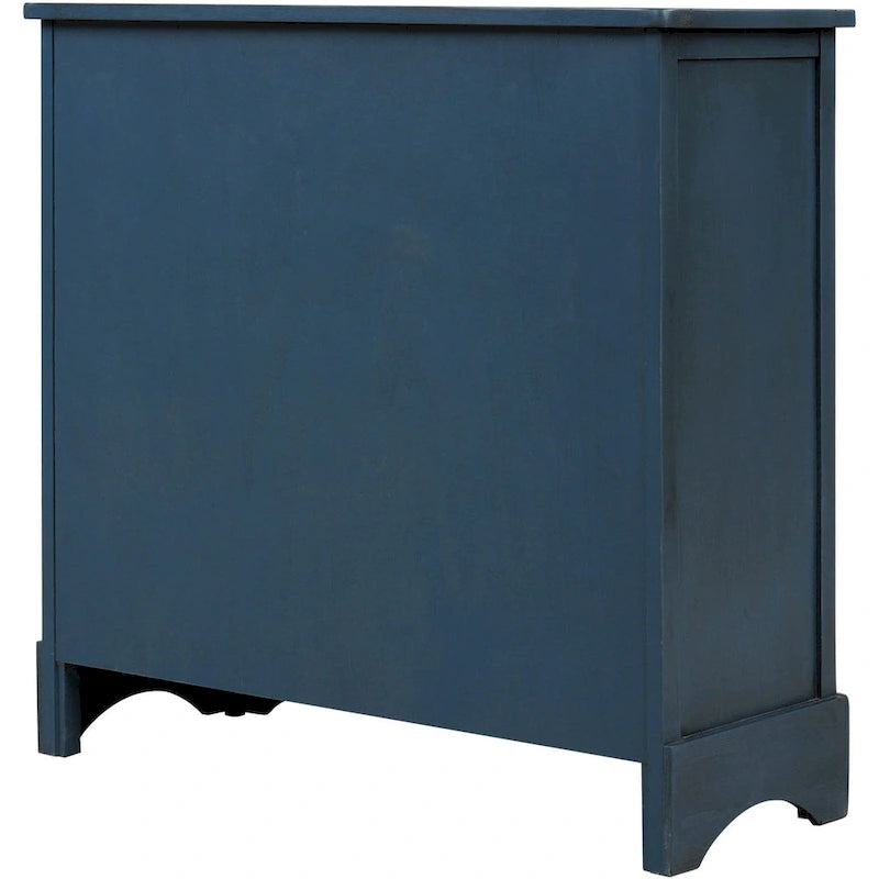 Rustic Storage Cabinet with 2 Drawers and 4 Rattan Baskets for Dining Room or Living Room