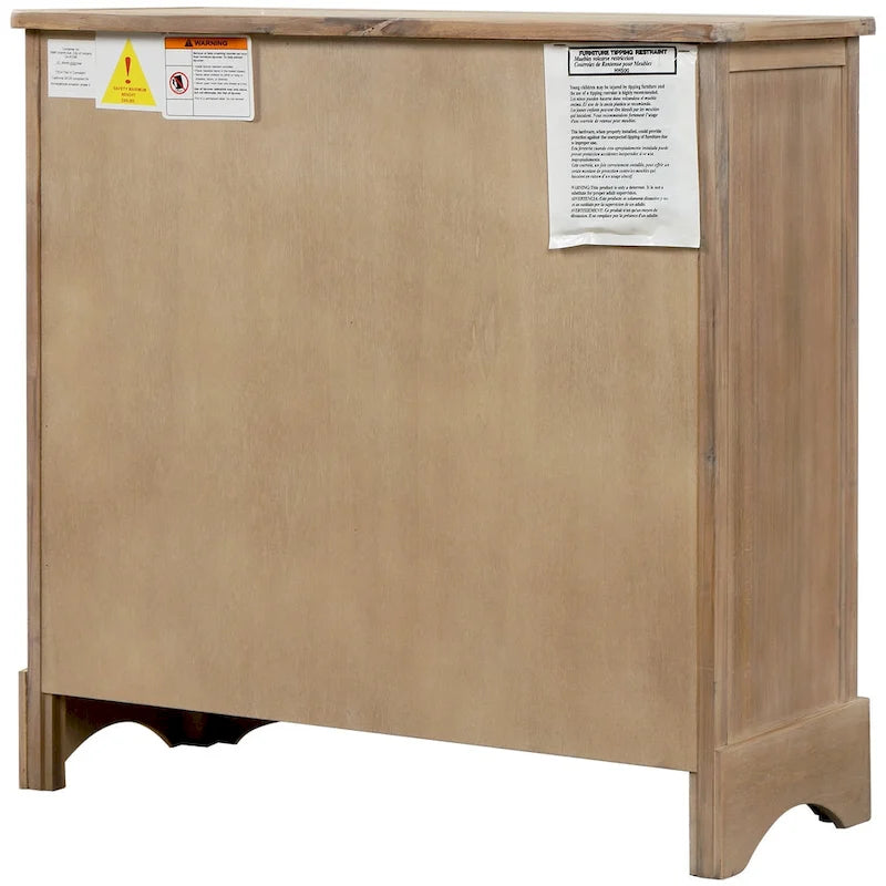 Rustic Storage Cabinet with 2 Drawers and 4 Rattan Baskets for Dining Room or Living Room