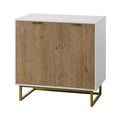 2-Door Buffet Sideboard Cabinet with Gold Handles and Herringbone Wood Pattern