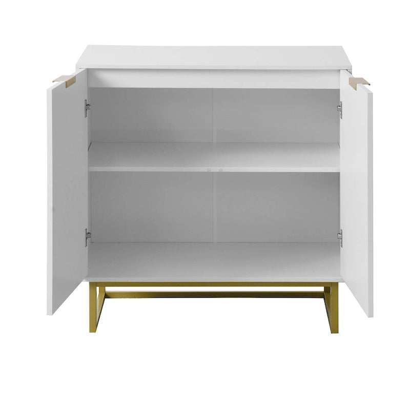 2-Door Buffet Sideboard Cabinet with Gold Handles and Herringbone Wood Pattern