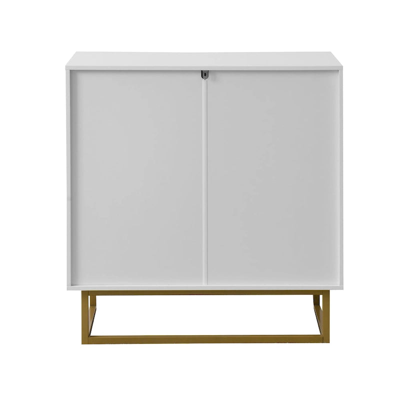 2-Door Buffet Sideboard Cabinet with Gold Handles and Herringbone Wood Pattern