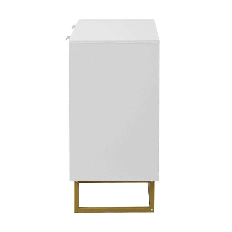 2-Door Buffet Sideboard Cabinet with Gold Handles and Herringbone Wood Pattern