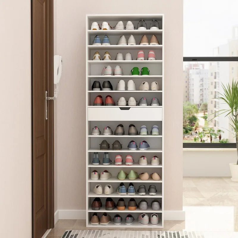 White Tall Shoe Cabinet for Flats and Boots, 78H inches