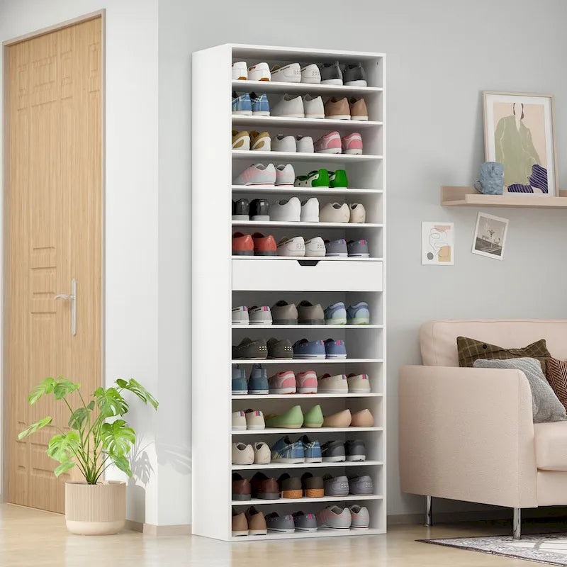 White Tall Shoe Cabinet for Flats and Boots, 78H inches