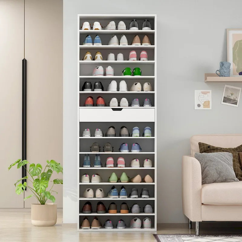 White Tall Shoe Cabinet for Flats and Boots, 78H inches