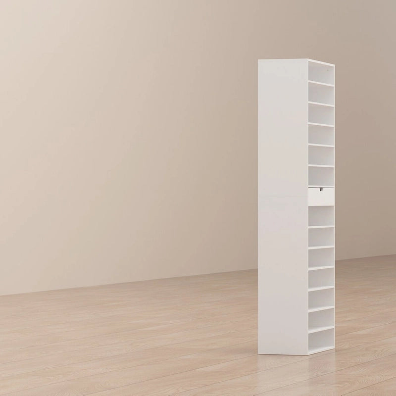 White Tall Shoe Cabinet for Flats and Boots, 78H inches