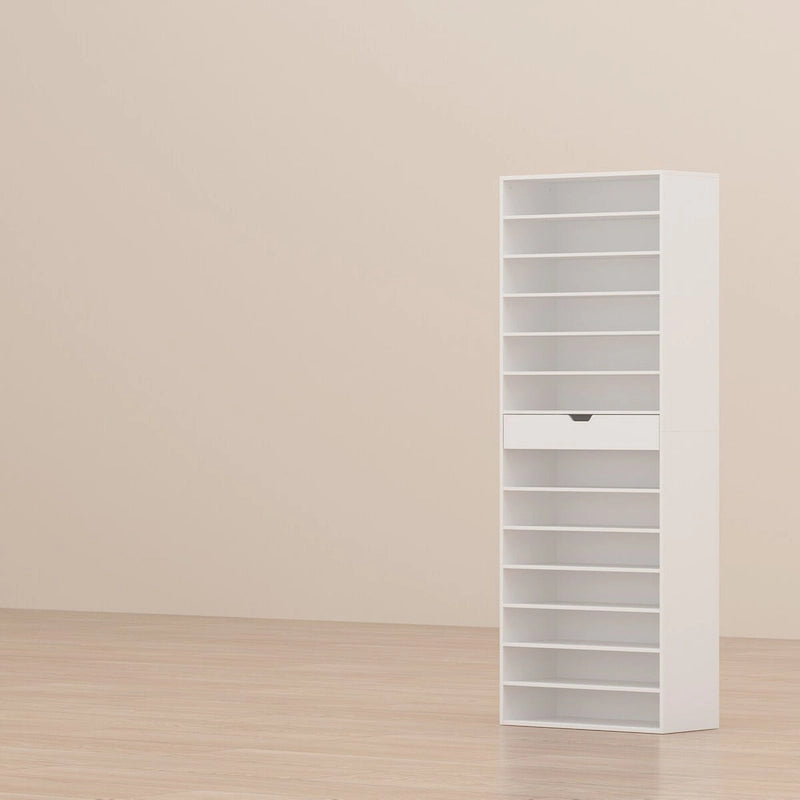White Tall Shoe Cabinet for Flats and Boots, 78H inches