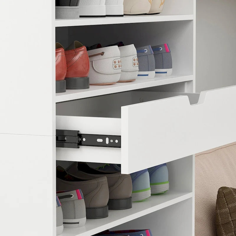 White Tall Shoe Cabinet for Flats and Boots, 78H inches