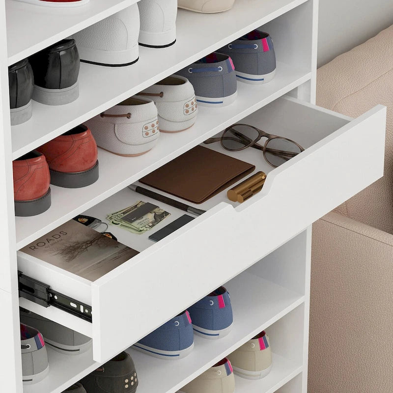 White Tall Shoe Cabinet for Flats and Boots, 78H inches