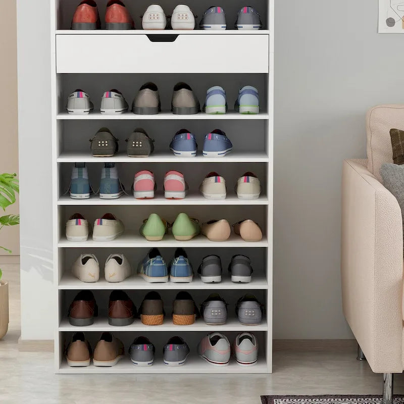 White Tall Shoe Cabinet for Flats and Boots, 78H inches
