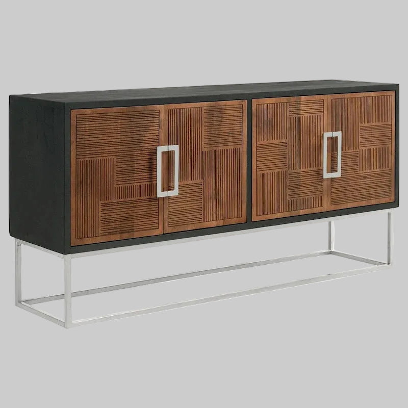 Manie 67 Inch Sideboard Cabinet Console, 4 Doors, Mango Wood, Walnut Brown