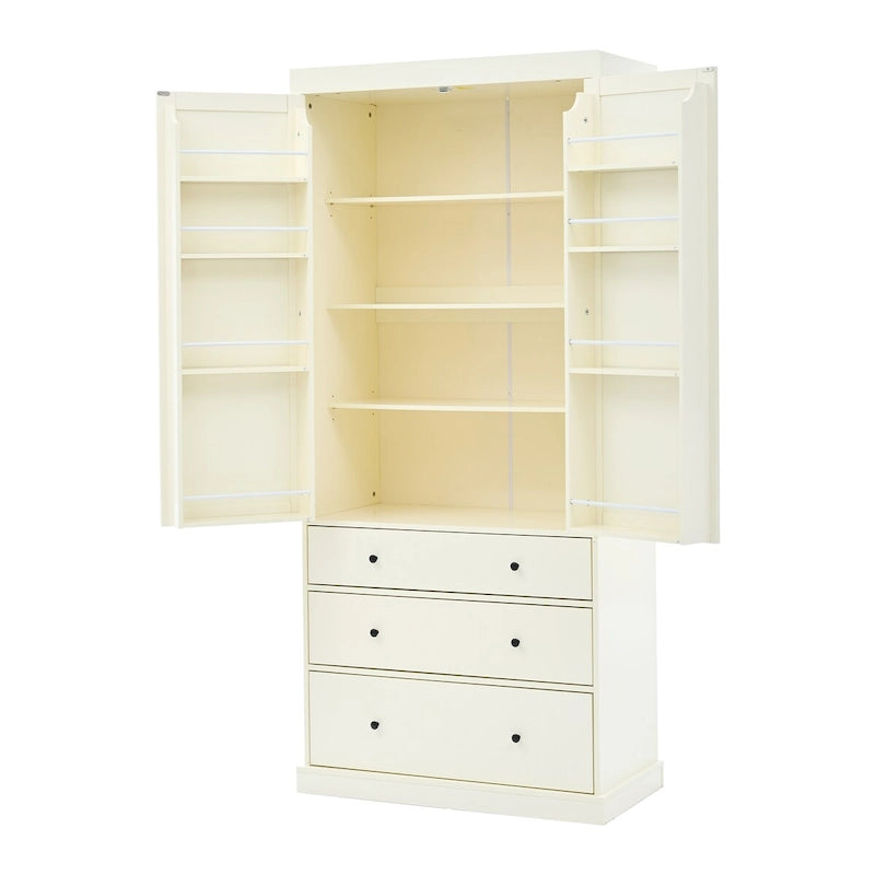 77-Inch Tall Freestanding Kitchen Pantry Cabinet with 3 Drawers, 8 Door Shelves and 3 Adjustable Shelves