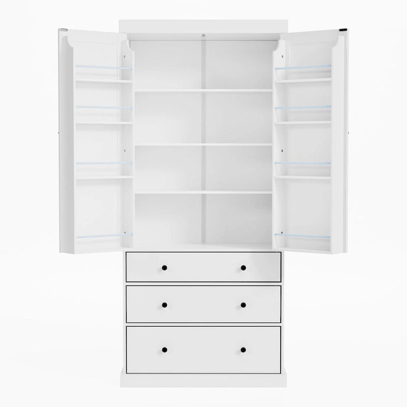 77-Inch Tall Freestanding Kitchen Pantry Cabinet with 3 Drawers, 8 Door Shelves and 3 Adjustable Shelves