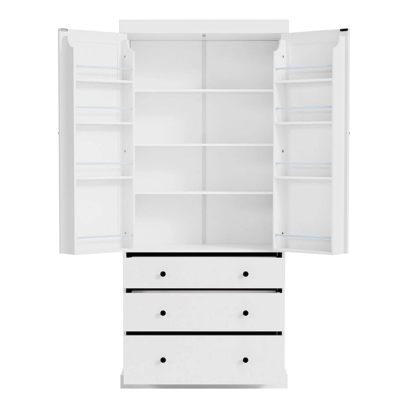 77-Inch Tall Freestanding Kitchen Pantry Cabinet with 3 Drawers, 8 Door Shelves and 3 Adjustable Shelves