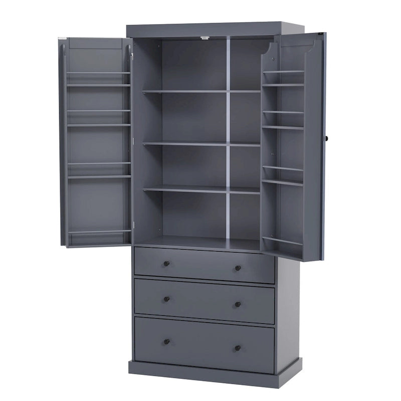 77-Inch Tall Freestanding Kitchen Pantry Cabinet with 3 Drawers, 8 Door Shelves and 3 Adjustable Shelves