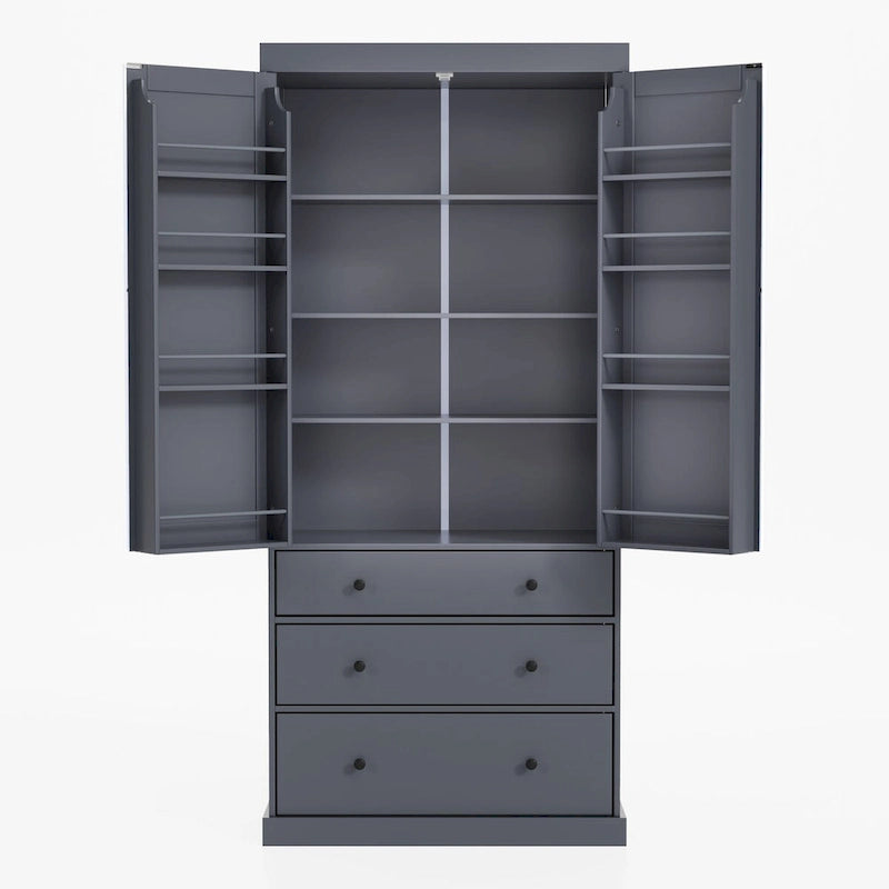 77-Inch Tall Freestanding Kitchen Pantry Cabinet with 3 Drawers, 8 Door Shelves and 3 Adjustable Shelves