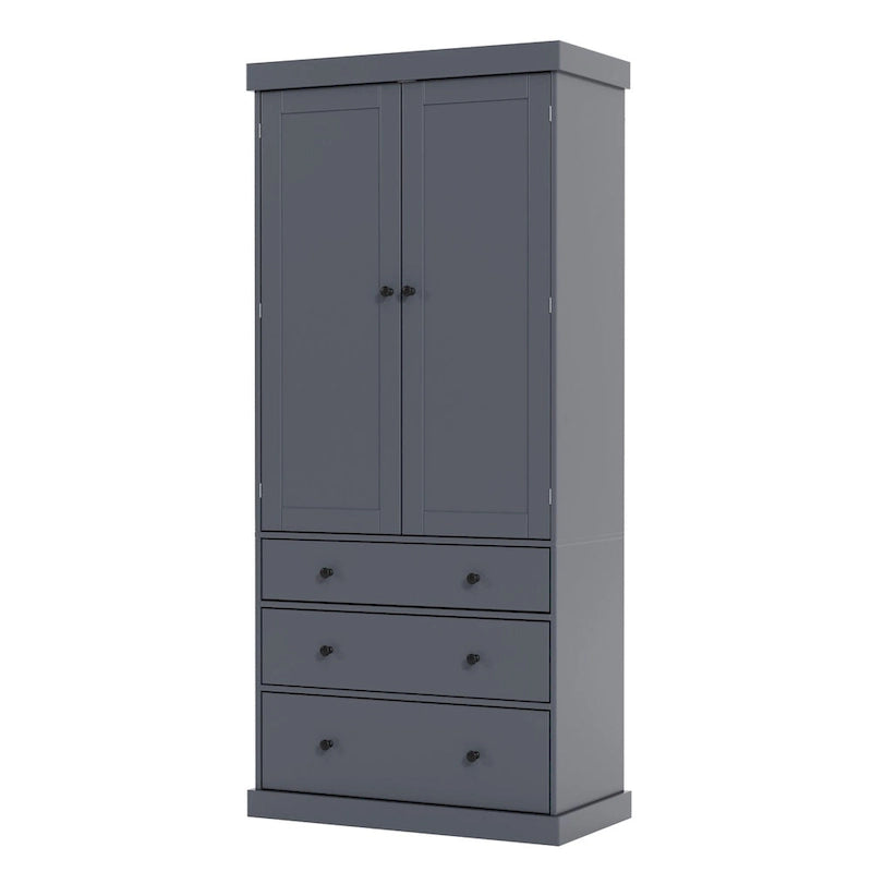 77-Inch Tall Freestanding Kitchen Pantry Cabinet with 3 Drawers, 8 Door Shelves and 3 Adjustable Shelves