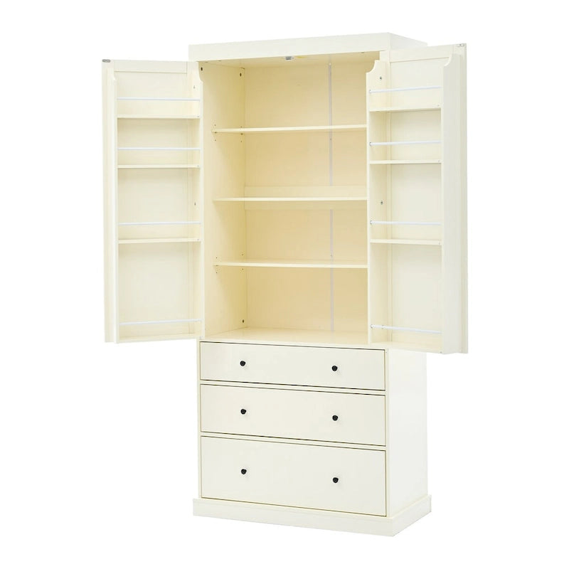 77-Inch Tall Freestanding Kitchen Pantry Cabinet with 3 Drawers, 8 Door Shelves and 3 Adjustable Shelves