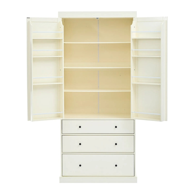 77-Inch Tall Freestanding Kitchen Pantry Cabinet with 3 Drawers, 8 Door Shelves and 3 Adjustable Shelves