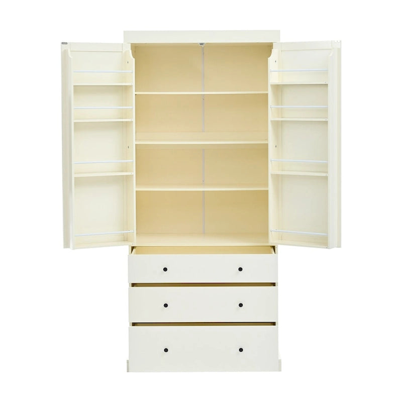 77-Inch Tall Freestanding Kitchen Pantry Cabinet with 3 Drawers, 8 Door Shelves and 3 Adjustable Shelves