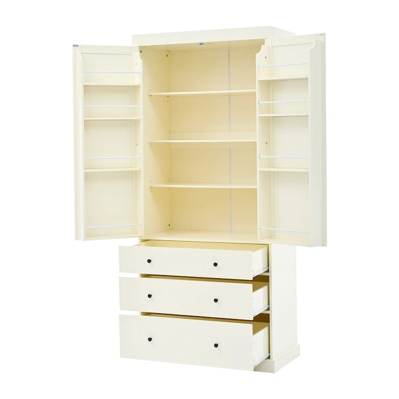 77-Inch Tall Freestanding Kitchen Pantry Cabinet with 3 Drawers, 8 Door Shelves and 3 Adjustable Shelves