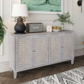 4-Door Wood Sideboard Buffet Cabinet with Rattan Weave Doors and Adjustable Shelves