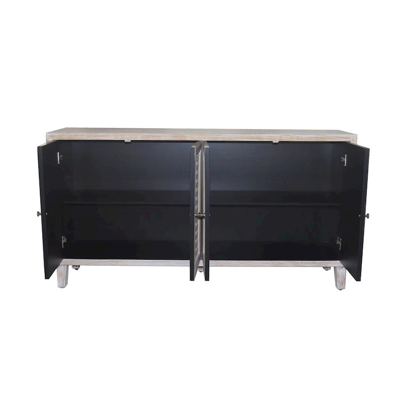 4-Door Wood Sideboard Buffet Cabinet with Rattan Weave Doors and Adjustable Shelves