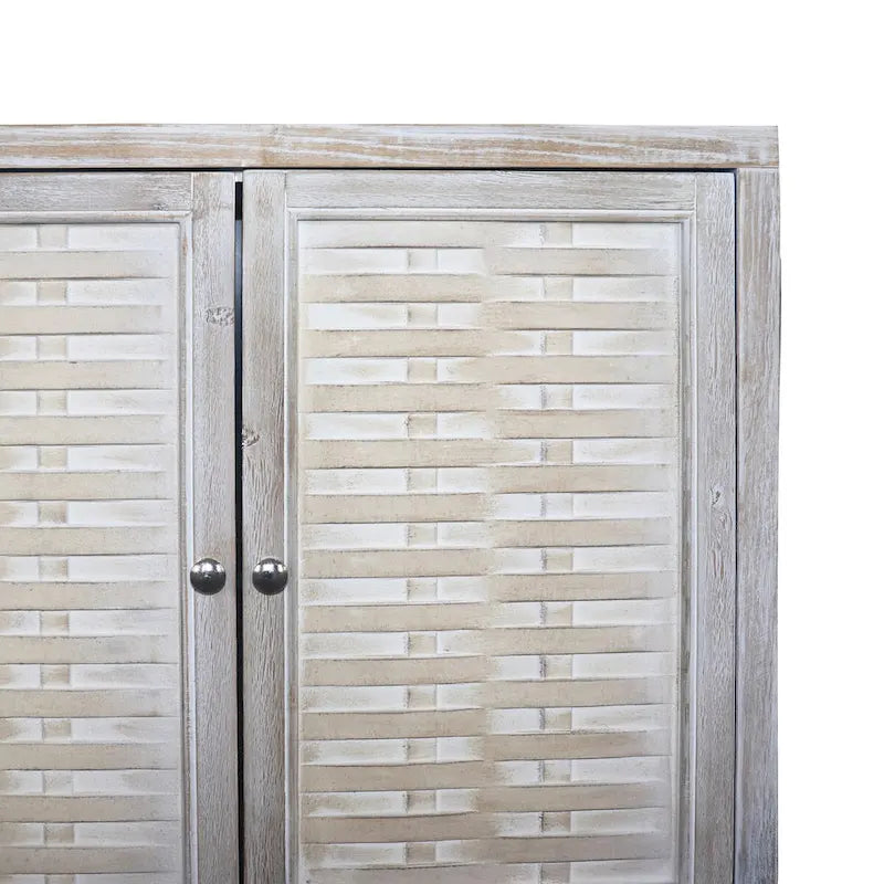 4-Door Wood Sideboard Buffet Cabinet with Rattan Weave Doors and Adjustable Shelves
