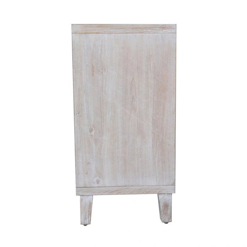 4-Door Wood Sideboard Buffet Cabinet with Rattan Weave Doors and Adjustable Shelves