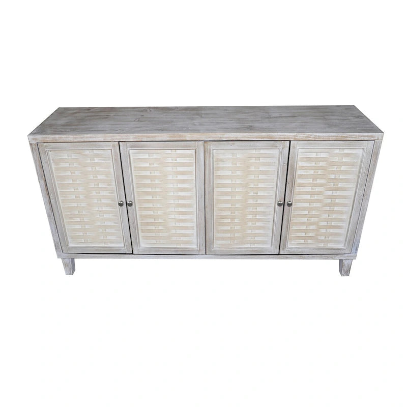 4-Door Wood Sideboard Buffet Cabinet with Rattan Weave Doors and Adjustable Shelves