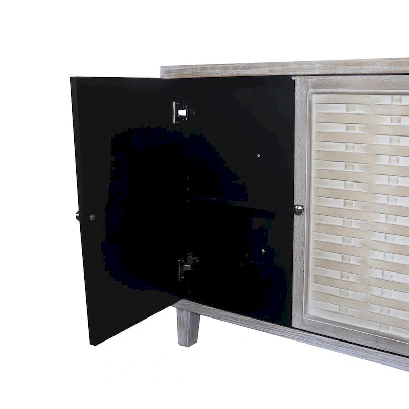 4-Door Wood Sideboard Buffet Cabinet with Rattan Weave Doors and Adjustable Shelves