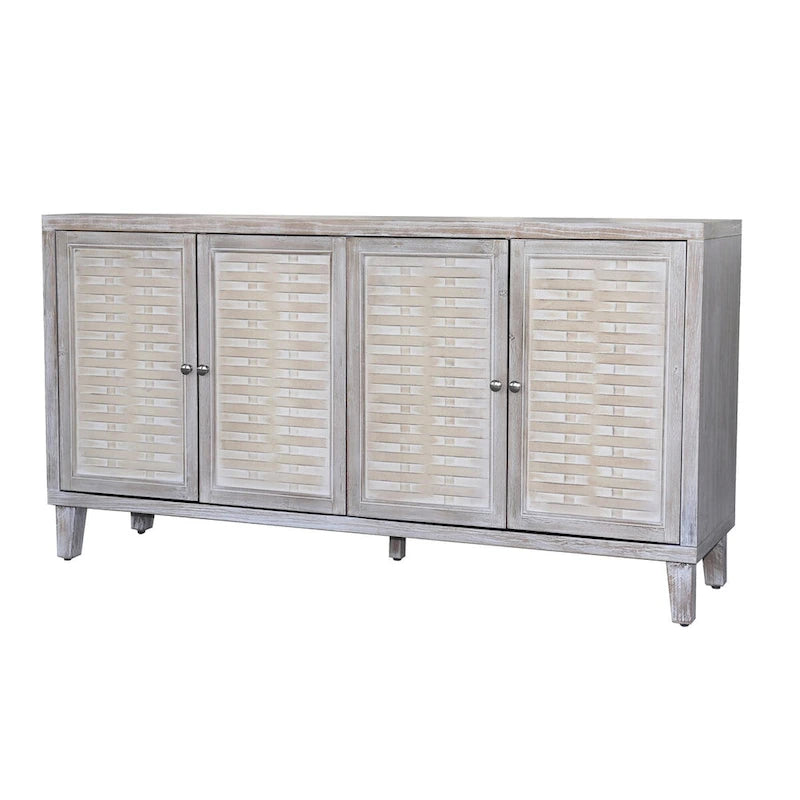 4-Door Wood Sideboard Buffet Cabinet with Rattan Weave Doors and Adjustable Shelves