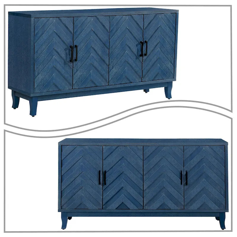 2-Cabinet Wood Dining Sideboard with Handles and Foot Pads, 59.8x15.5x32.3