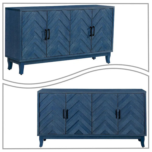 2-Cabinet Wood Dining Sideboard with Handles and Foot Pads, 59.8x15.5x32.3