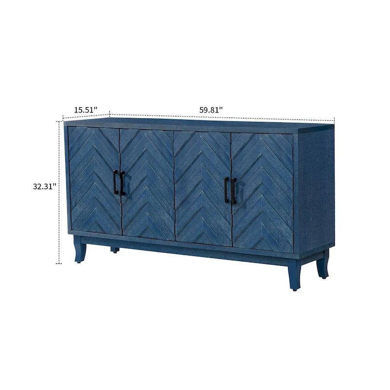 2-Cabinet Wood Dining Sideboard with Handles and Foot Pads, 59.8x15.5x32.3