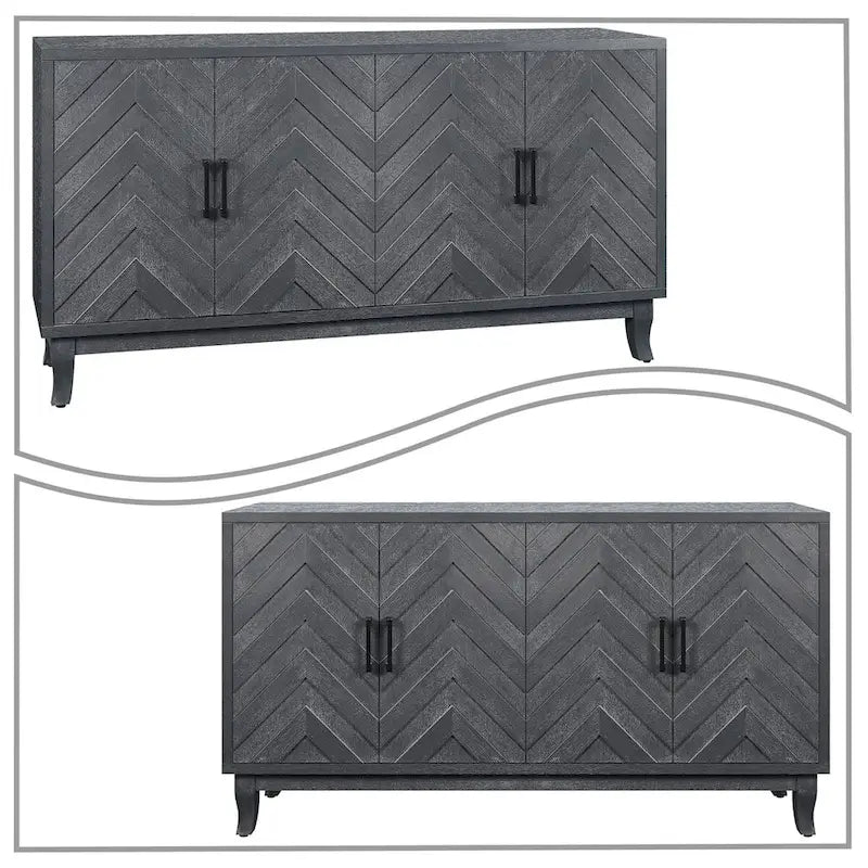 2-Cabinet Wood Dining Sideboard with Handles and Foot Pads, 59.8x15.5x32.3