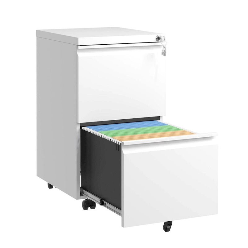 2-Drawer Rolling Metal File Cabinet with Lock for Legal, Letter and A4 Size Files, Fully Assembled
