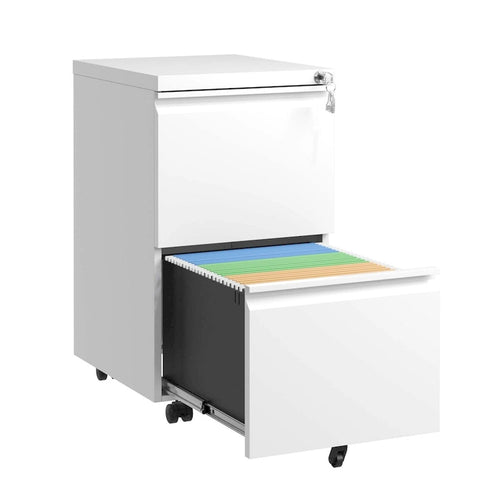 2-Drawer Rolling Metal File Cabinet with Lock for Legal, Letter and A4 Size Files, Fully Assembled