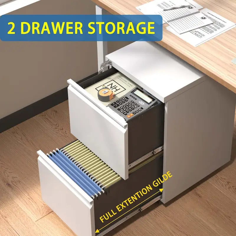 2-Drawer Rolling Metal File Cabinet with Lock for Legal, Letter and A4 Size Files, Fully Assembled