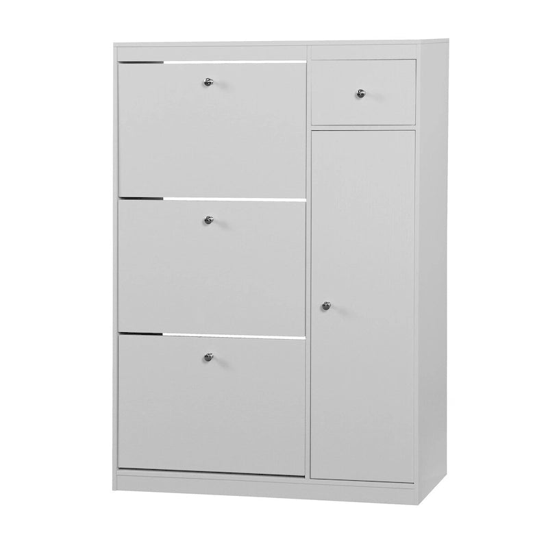 Freestanding Tipping Bucket Shoe Cabinet with 3 Flip Drawers and Adjustable Shelf