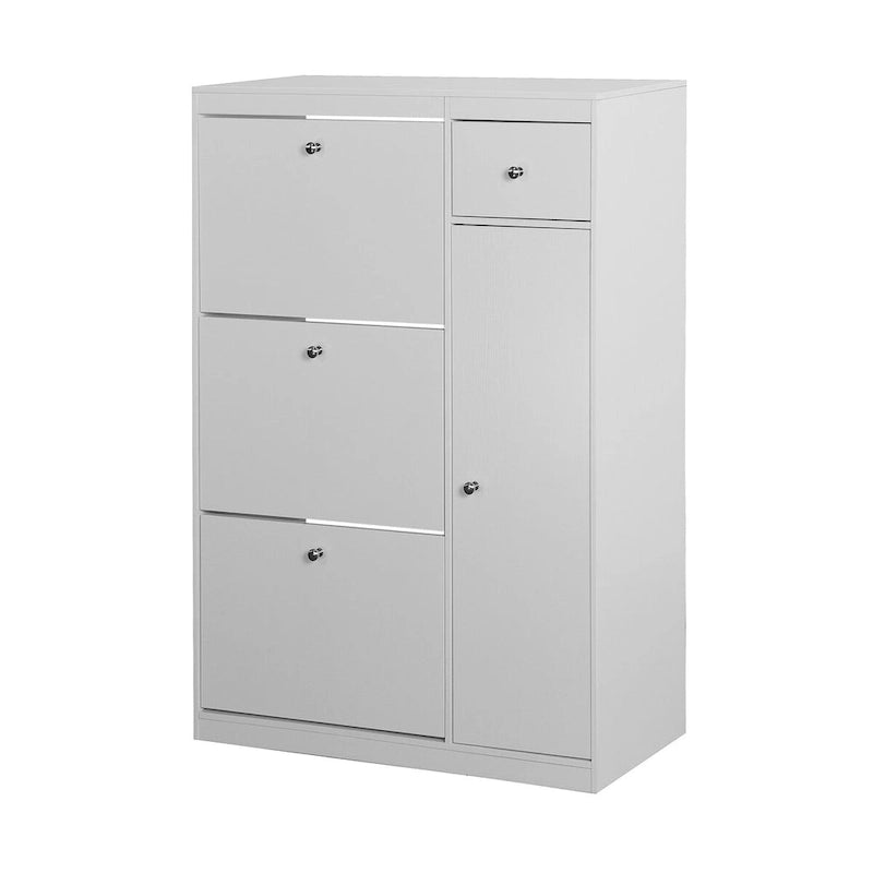 Freestanding Tipping Bucket Shoe Cabinet with 3 Flip Drawers and Adjustable Shelf
