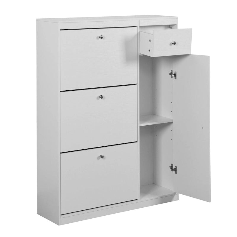 Freestanding Tipping Bucket Shoe Cabinet with 3 Flip Drawers and Adjustable Shelf