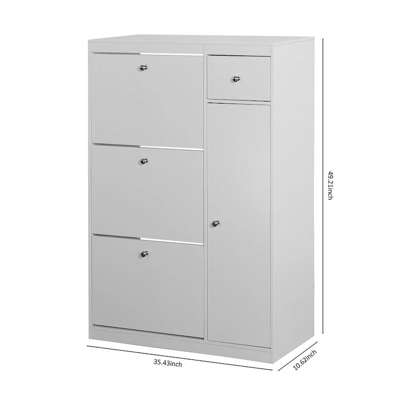 Freestanding Tipping Bucket Shoe Cabinet with 3 Flip Drawers and Adjustable Shelf