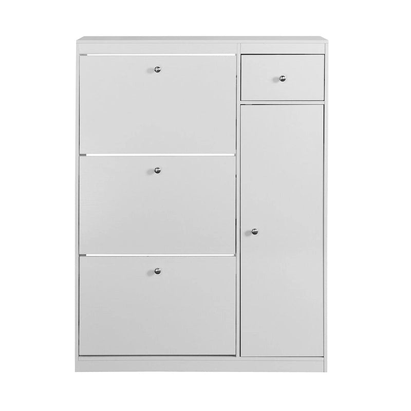 Freestanding Tipping Bucket Shoe Cabinet with 3 Flip Drawers and Adjustable Shelf