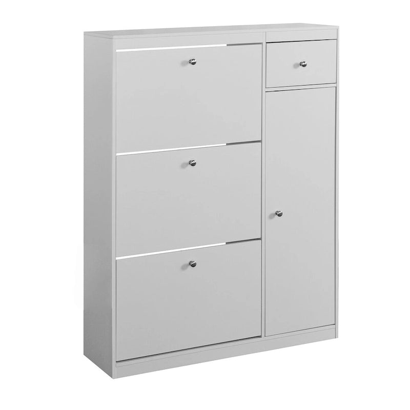 Freestanding Tipping Bucket Shoe Cabinet with 3 Flip Drawers and Adjustable Shelf