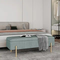 Green Chenille Upholstered Storage Bench with Gold Metal Legs and Dual Safety Hinges, 260 lbs